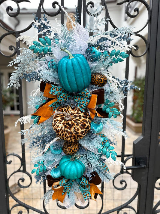 Teal Blue Cheetah Wreath