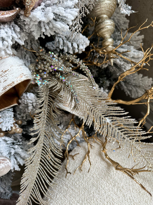 30" Champagne Glitter Fern Berry Spray